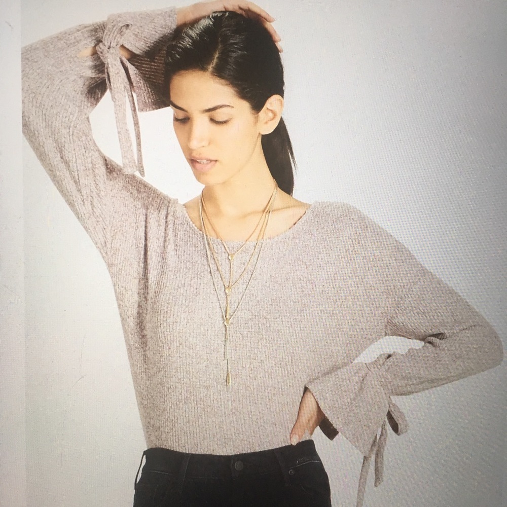 LUCKY BRAND gray tie sleeve rib pullover